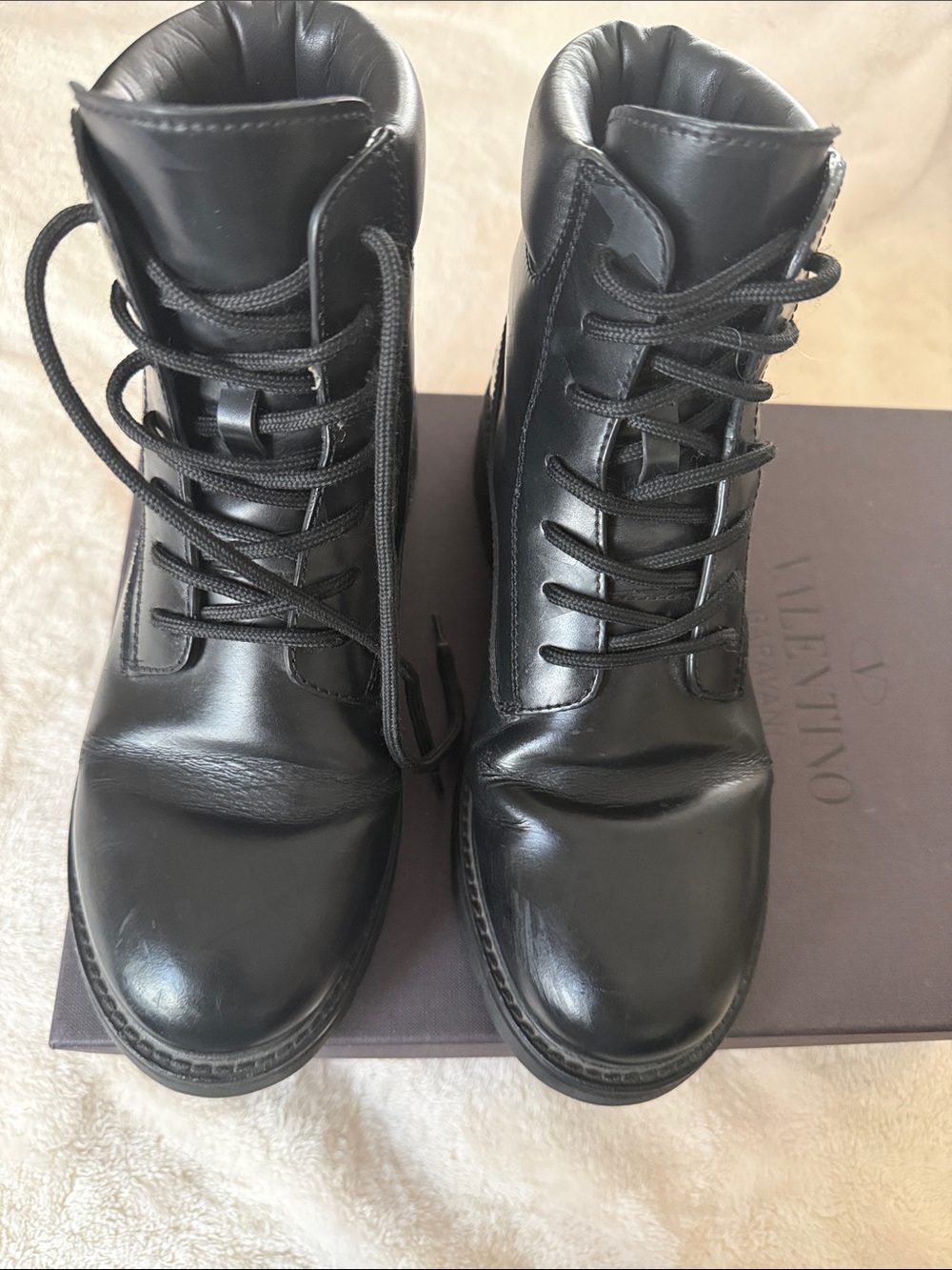 Valentino Garavani Black Leather combat shoes
